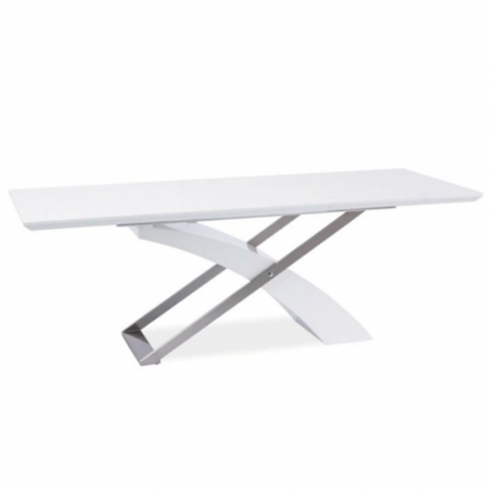 Mese bucatarie /dining - Masă extensibilă de bucătărie, alb extra strălucitor/metal, 160-220x90 cm, KROS