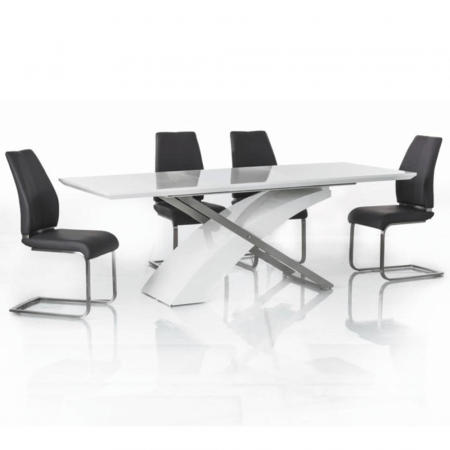 Masă extensibilă de bucătărie, alb extra strălucitor/metal, 160-220x90 cm, KROS [1]