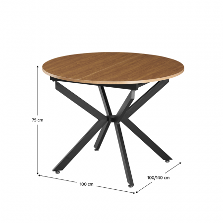 Masă extensibilă de dining, stejar deschis/neagră, 100x100-140x75 cm, ABERO TIP 1 [9]