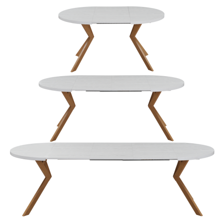 Masă extensibilă de sufragerie, albă/stejar, 100-250x75,5 cm, LUKOS [8]