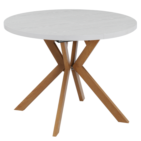 Bucatarie - Masă extensibilă de sufragerie, albă/stejar, 100-250x75,5 cm, LUKOS
