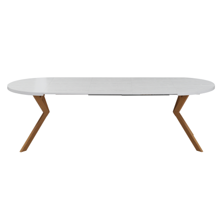 Masă extensibilă de sufragerie, albă/stejar, 100-250x75,5 cm, LUKOS [6]