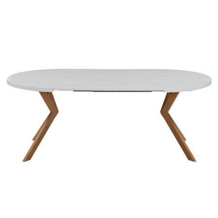 Masă extensibilă de sufragerie, albă/stejar, 100-250x75,5 cm, LUKOS [5]