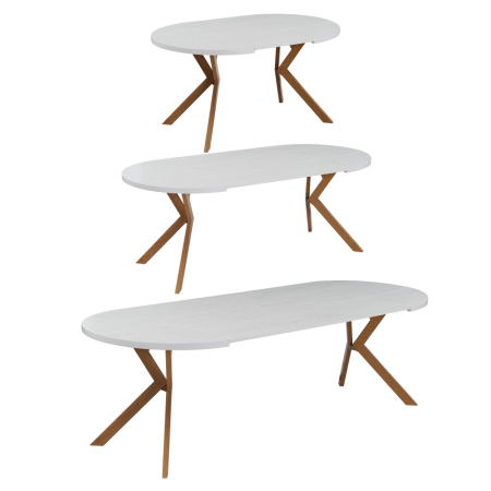 Masă extensibilă de sufragerie, albă/stejar, 100-250x75,5 cm, LUKOS [9]
