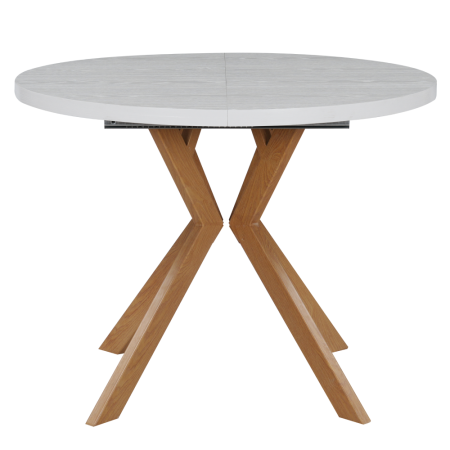 Masă extensibilă de sufragerie, albă/stejar, 100-250x75,5 cm, LUKOS [1]