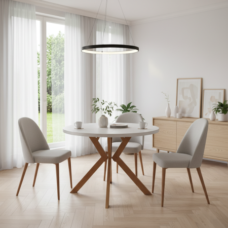 Masă extensibilă de sufragerie, albă/stejar, 100-250x75,5 cm, LUKOS [10]