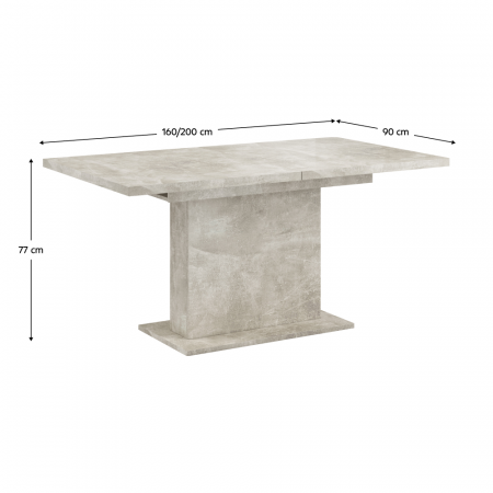 Masă extensibilă de sufragerie, beton, 160-200x90 cm, BOBA [3]