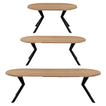 Masă extensibilă de sufragerie, stejar deschis/negru, 100-250x75,5 cm, LUKOS [1]