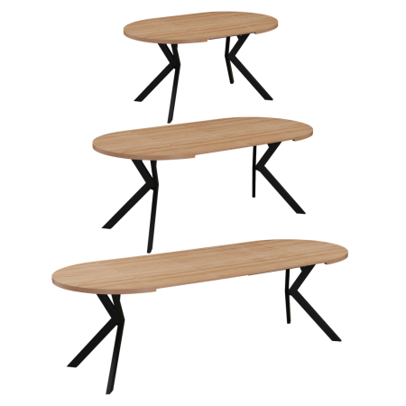 Masă extensibilă de sufragerie, stejar deschis/negru, 100-250x75,5 cm, LUKOS [8]