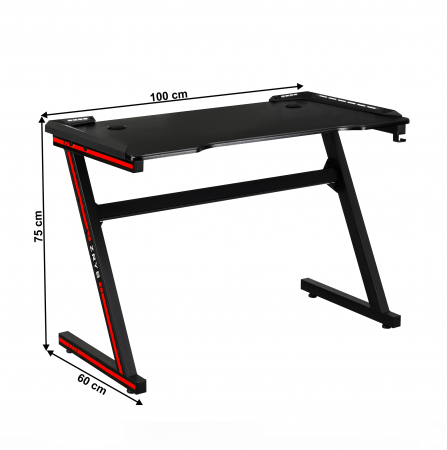 Masa gaming , negru/rosu , cu led , 100 cm lungime,Bortis [1]