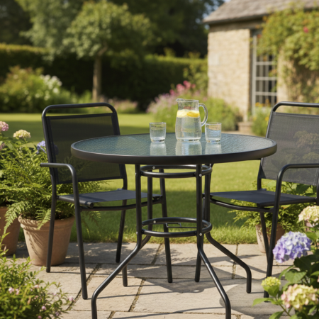 Masă grădină, oţel negru/sticlă securizată, BORGEN NEW TYP 2 [4]