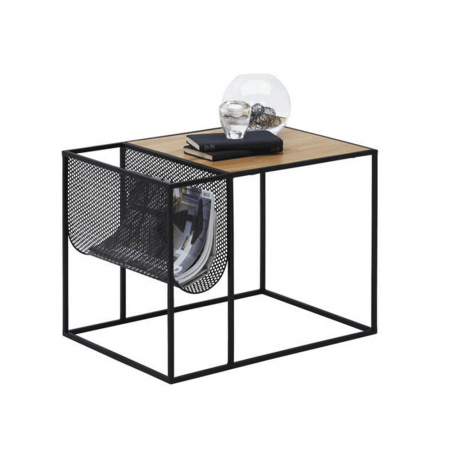 Living - Masă laterală, din metal / MDF, negru / stejar, FLYN