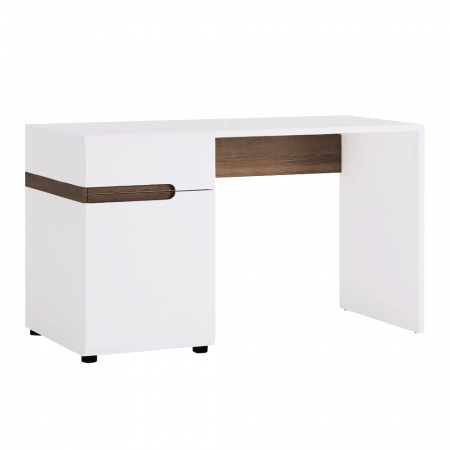 Birouri - Masă PC, alb extra lucios HG/stejar sonoma închis trufă, LYNATET Tip 80
