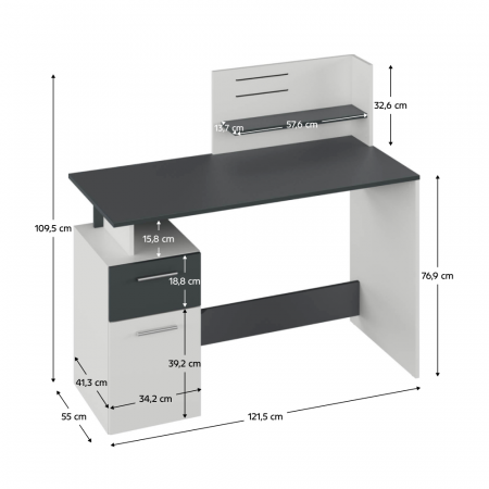Birou , alb/grafit, 122 cm lungime [2]