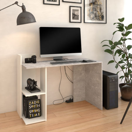 Masă PC, beton/alb, ANDREO NEW [1]