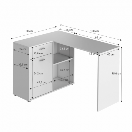 Masă PC de colţ, alb, KALIMERO [3]