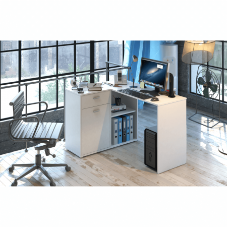 Masă PC de colţ, alb, KALIMERO [2]