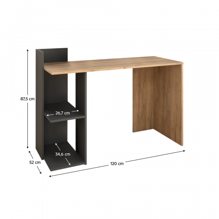 Birou/Masă PC, stejar artisan/grafit,120 cm lungime , modern [4]