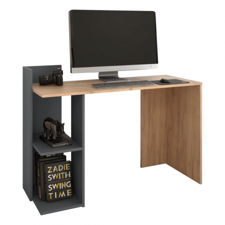 Toate Produsele - Birou modern cu rafturi, 120 cm lungime x 52 cm adancime , stejar artisan auriu/grafit, canturi abs
