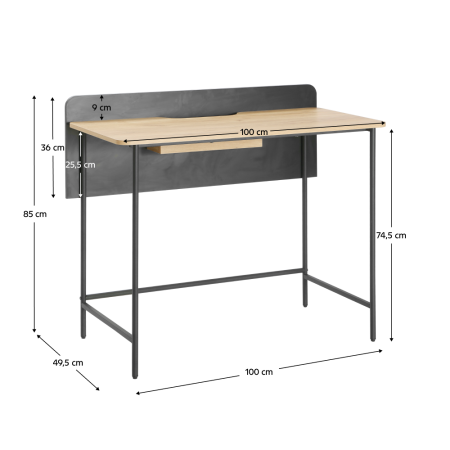 Masă PC, stejar/negru, KOMPUS [6]