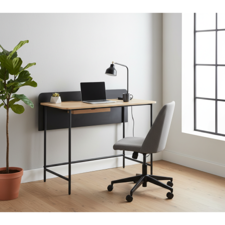 Masă PC, stejar/negru, KOMPUS [5]