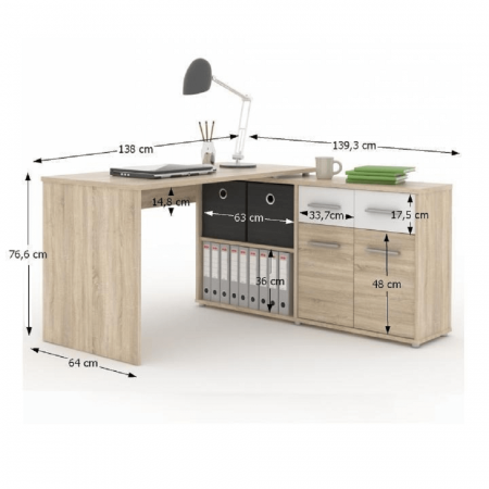 Masă PC, stejar sonoma/alb, RAFAEL NEW [1]