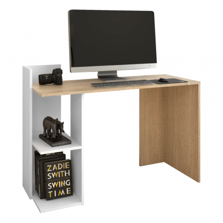 Toate Produsele - Birou modern cu rafturi, 120 cm lungime x 52 cm adancime , stejar sonoma/alb, canturi abs