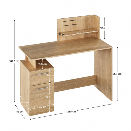 Birou , masa birou pc, cu etajera, pal stejar sonoma, 121,5 cm lungime x 55 cm adancime [2]