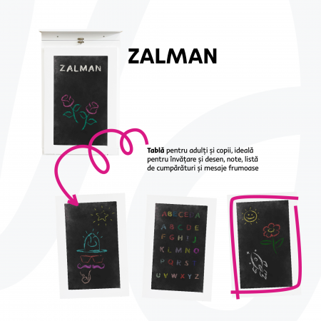 Masă pliantă, de perete cu tablă de cretă, albă, ZALMAN [1]