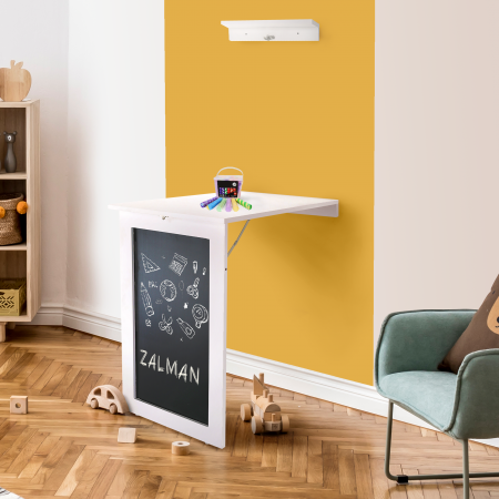 Masă pliantă, de perete cu tablă de cretă, albă, ZALMAN [14]