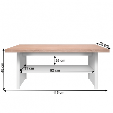 Măsuţă de cafea 115, PAL melaminat, alb/stejar sonoma, TOPTY [4]