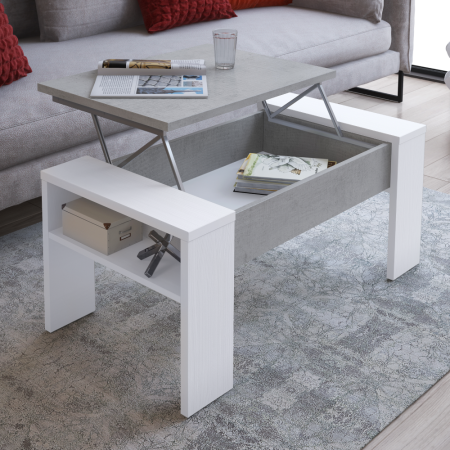 Măsuţă de cafea, alb/beton, cu sistem de ridicare [3]