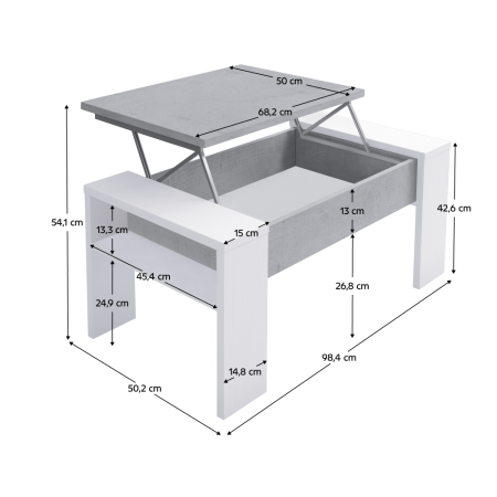 Măsuţă de cafea, alb/beton, cu sistem de ridicare [5]