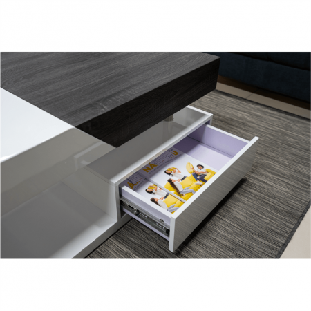 Măsuţă de cafea, alb extra lucios HG/gri cu design din lemn, MELIDA [5]