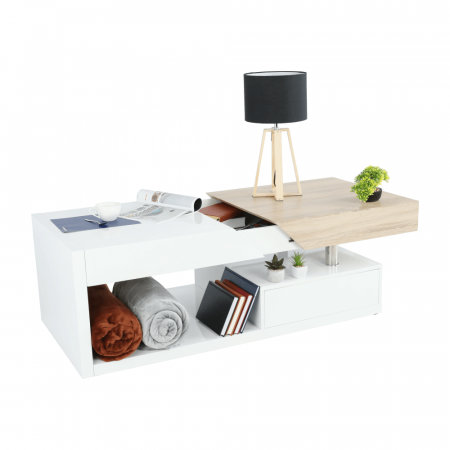Masute de cafea - Măsuţă de cafea, alb extra lucios HG/stejar sonoma, MELIDA