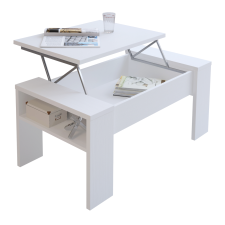 Măsuţă de cafea, alb, cu sistem de ridicare [2]