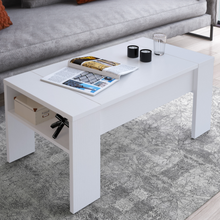 Măsuţă de cafea, alb, cu sistem de ridicare [4]