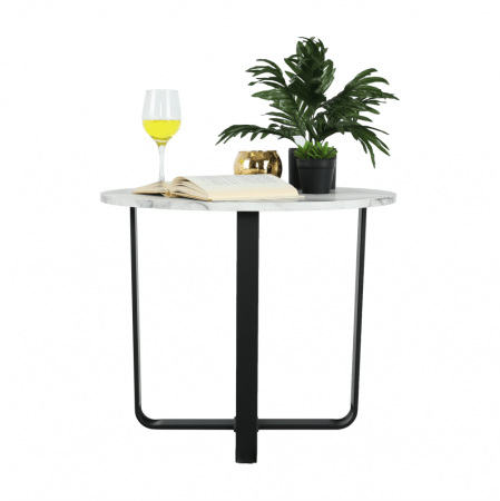 Măsuţă de cafea, marmură alba / metal negru, SALINO [13]