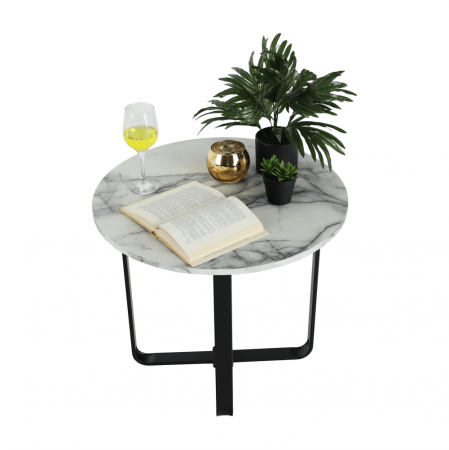 Măsuţă de cafea, marmură alba / metal negru, SALINO [12]