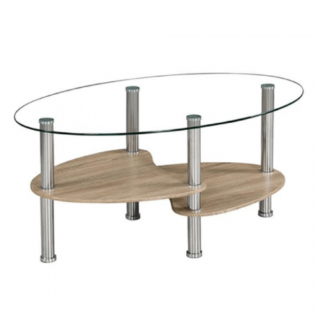 Masute de cafea - Măsuţă de cafea, oţel/sticlă transparentă/stejar sonoma, PANTY NEW