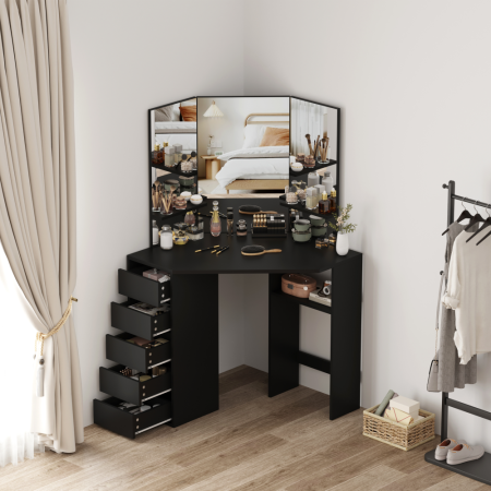 Măsuţă de toaletă de colţ, negru, ELIO [8]