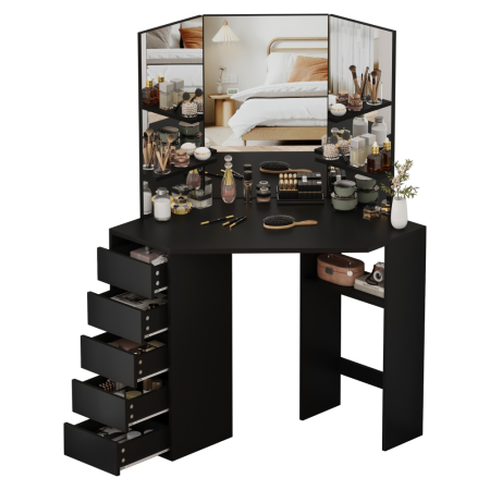 Măsuţă de toaletă de colţ, negru, ELIO [6]