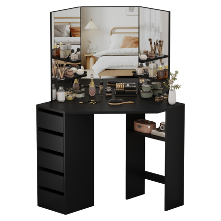 Măsuţă de toaletă de colţ, negru, ELIO [5]