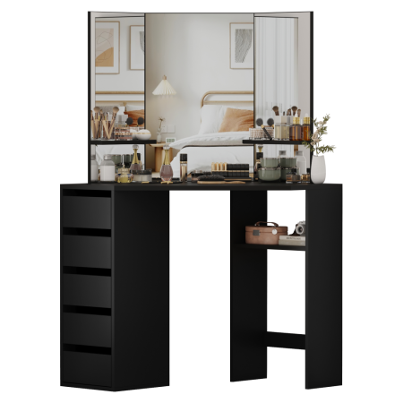 Măsuţă de toaletă de colţ, negru, ELIO [3]