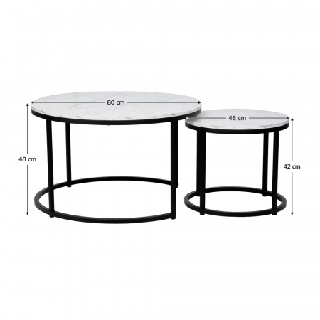 Măsuţe de cafea, set de 2, alb/negru, CIRKO [2]