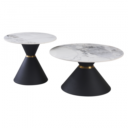 Masute de cafea - Măsuţe de cafea, set de 2 bucăţi, marmură/negru/auriu, MABUZ
