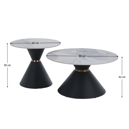 Măsuţe de cafea, set de 2 bucăţi, marmură/negru/auriu, metal, MABUZ NEW [1]