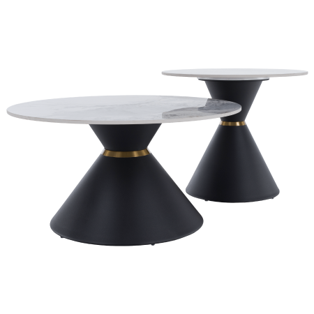 Măsuţe de cafea, set de 2 bucăţi, marmură/negru/auriu, metal, MABUZ NEW [5]