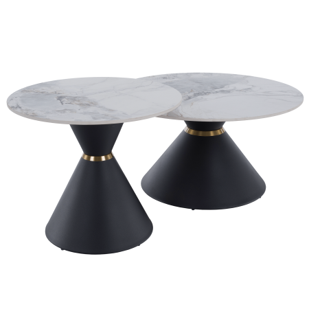 Măsuţe de cafea, set de 2 bucăţi, marmură/negru/auriu, metal, MABUZ NEW [4]