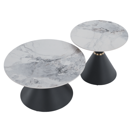 Măsuţe de cafea, set de 2 bucăţi, marmură/negru/auriu, metal, MABUZ NEW [22]